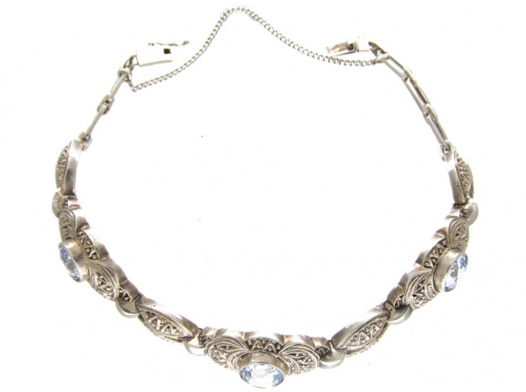 Art Deco Silver & Blue Paste Bracelet
