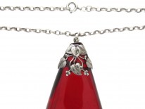 Art Nouveau Silver & Cherry Amber Pendant on Chain