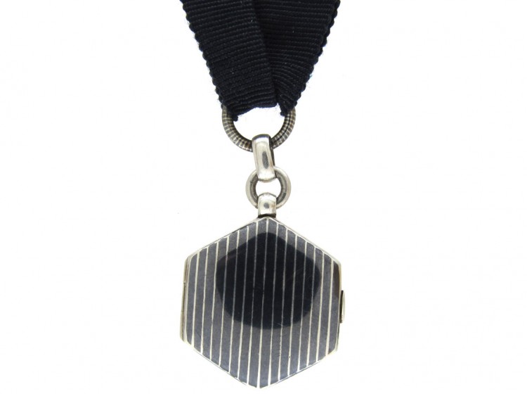 Edwardian Silver & Niello Locket on Strap