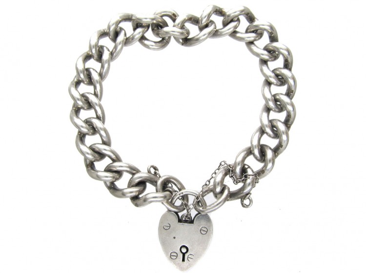 Solid Silver Curb Bracelet with Padlock Clasp