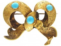 Victorian 15ct Gold & Turquoise Bow Brooch