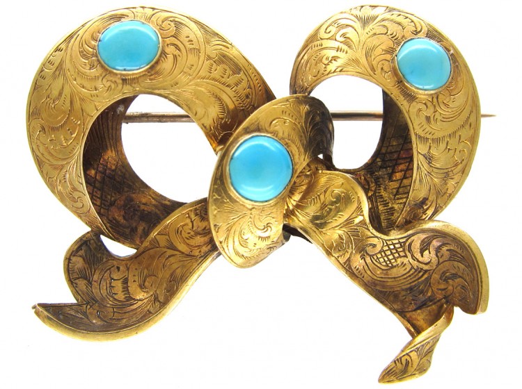 Victorian 15ct Gold & Turquoise Bow Brooch