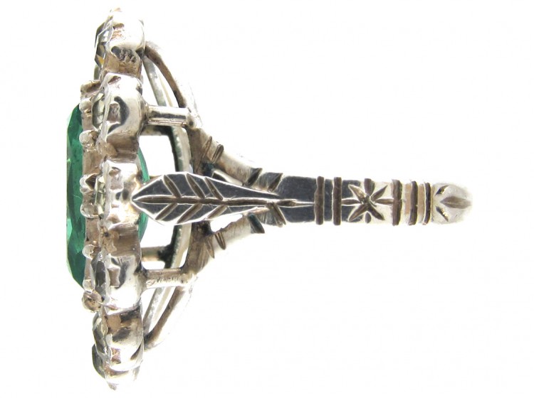 Edwardian Large Green & White Paste Cluster Ring