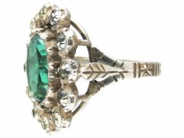 Edwardian Large Green & White Paste Cluster Ring