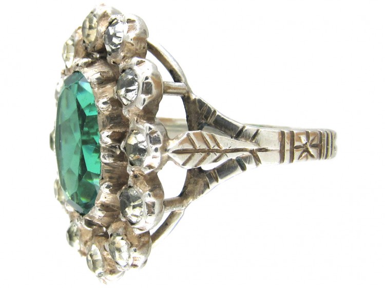 Edwardian Large Green & White Paste Cluster Ring