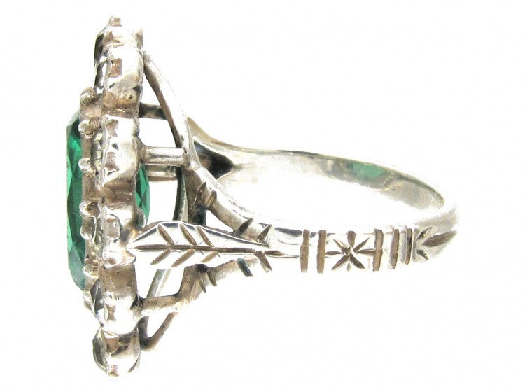 Edwardian Large Green & White Paste Cluster Ring