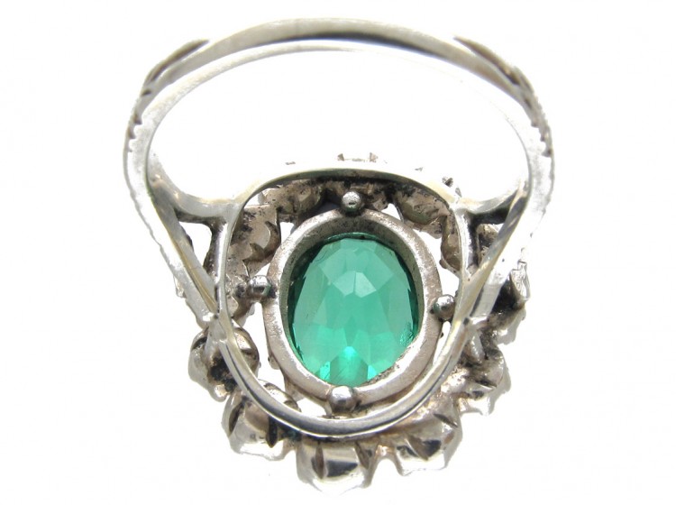 Edwardian Large Green & White Paste Cluster Ring