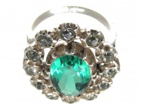 Edwardian Large Green & White Paste Cluster Ring