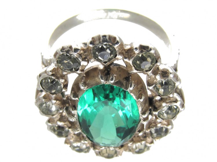 Edwardian Large Green & White Paste Cluster Ring