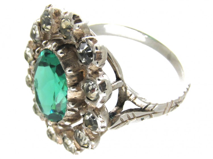 Edwardian Large Green & White Paste Cluster Ring