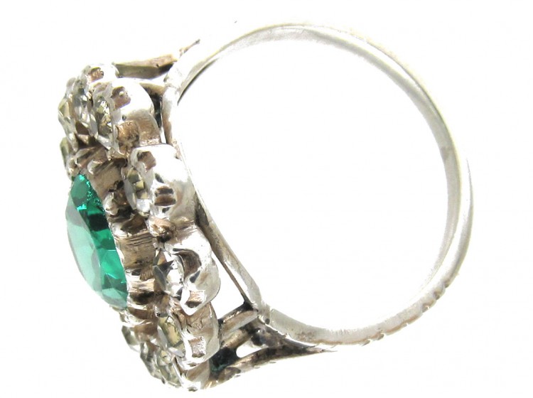 Edwardian Large Green & White Paste Cluster Ring