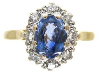 Ceylon Sapphire & Diamond Oval Cluster Ring