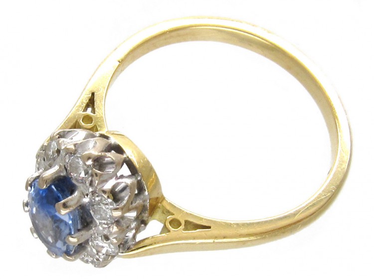 Ceylon Sapphire & Diamond Oval Cluster Ring
