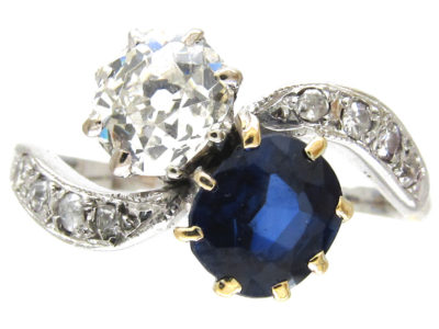 Edwardian Sapphire & Diamond Crossover Ring