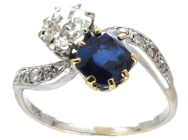 Edwardian Sapphire & Diamond Crossover Ring