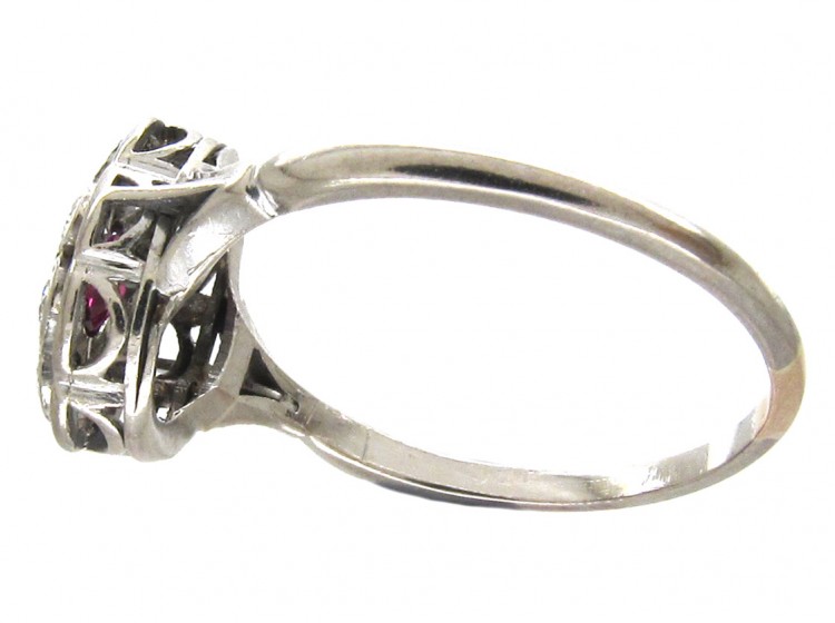 Art Deco Ruby & Diamond Oval Cluster Ring