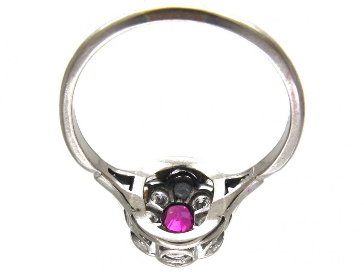 Art Deco Ruby & Diamond Oval Cluster Ring