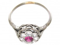 Art Deco Ruby & Diamond Oval Cluster Ring