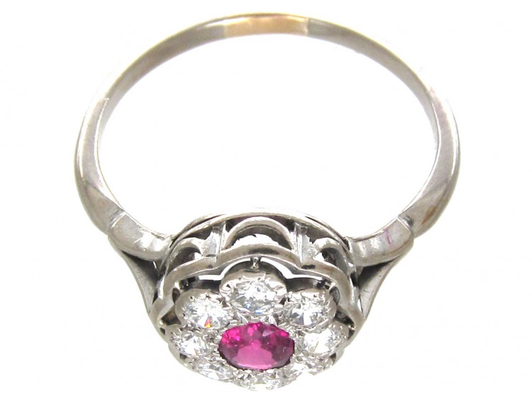 Art Deco Ruby & Diamond Oval Cluster Ring