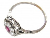 Art Deco Ruby & Diamond Oval Cluster Ring