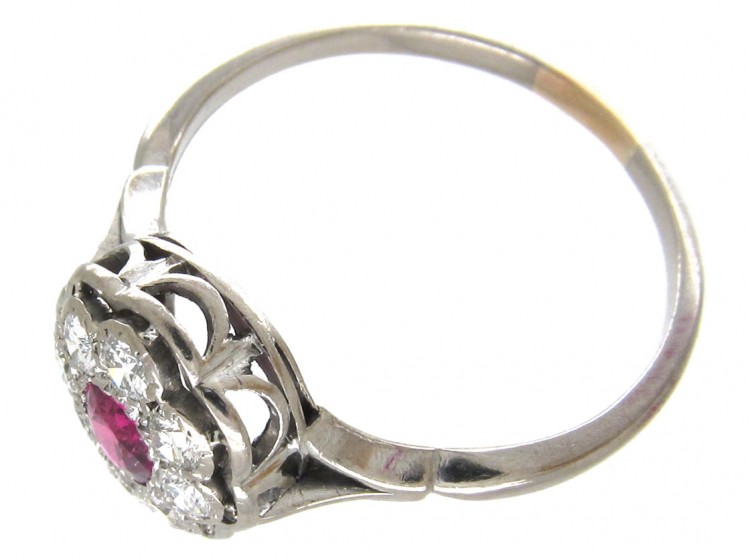Art Deco Ruby & Diamond Oval Cluster Ring