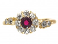 Edwardian Ruby & Diamond Cluster Ring with Diamond Shoulders
