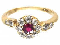 Edwardian Ruby & Diamond Cluster Ring with Diamond Shoulders