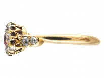 Edwardian Ruby & Diamond Cluster Ring with Diamond Shoulders