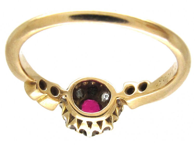 Edwardian Ruby & Diamond Cluster Ring with Diamond Shoulders