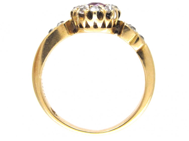 Edwardian Ruby & Diamond Cluster Ring with Diamond Shoulders
