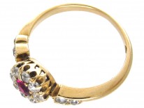 Edwardian Ruby & Diamond Cluster Ring with Diamond Shoulders