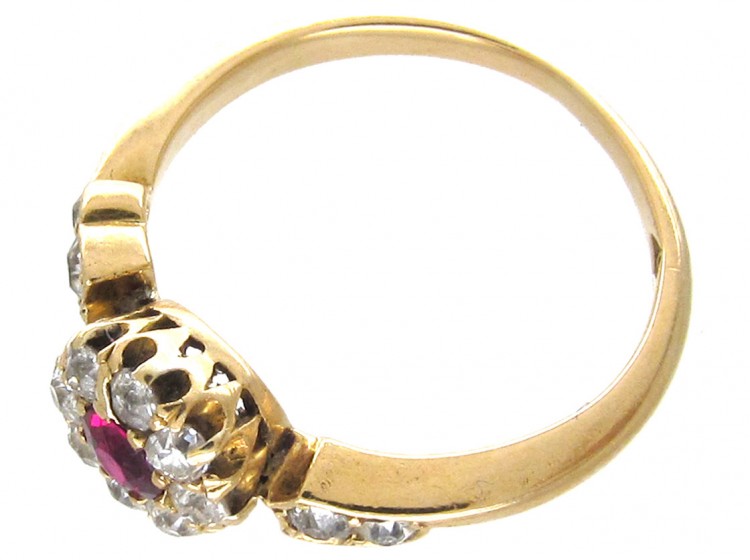 Edwardian Ruby & Diamond Cluster Ring with Diamond Shoulders