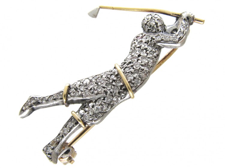 Diamond Studded Golfer Brooch