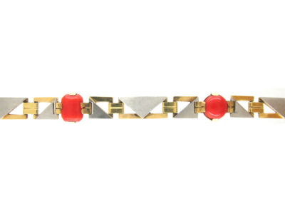Art Deco 18ct Gold & Platinum & Coral Bracelet