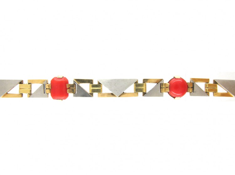 Art Deco 18ct Gold & Platinum & Coral Bracelet