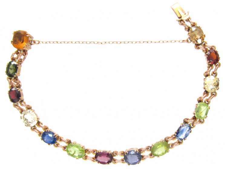Edwardian Multi Gemstone 9ct Gold Bracelet