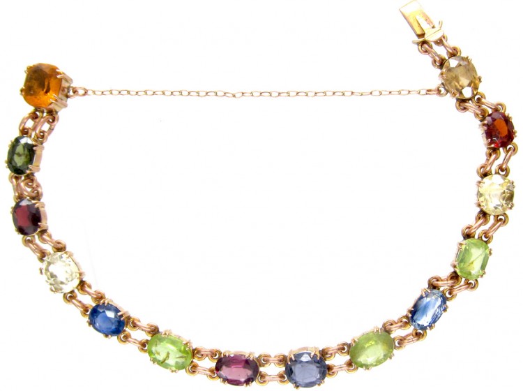 Edwardian Multi Gemstone 9ct Gold Bracelet