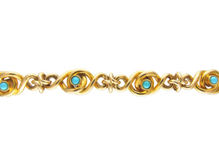 18ct Gold Edwardian Knotty Bracelet set with Turquoise