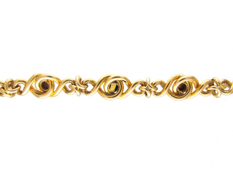18ct Gold Edwardian Knotty Bracelet set with Turquoise