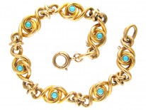 18ct Gold Edwardian Knotty Bracelet set with Turquoise