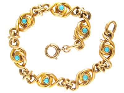 18ct Gold Edwardian Knotty Bracelet set with Turquoise