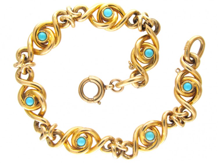 18ct Gold Edwardian Knotty Bracelet set with Turquoise