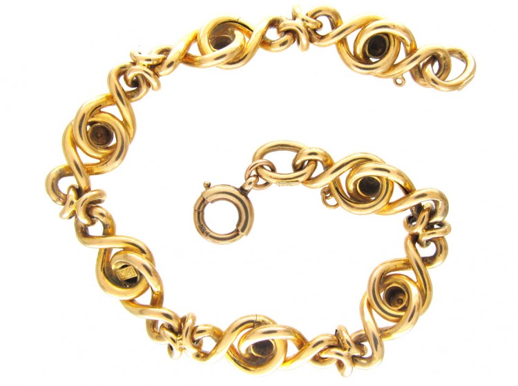 18ct Gold Edwardian Knotty Bracelet set with Turquoise