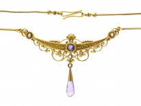 Victorian Etruscan Style Amethyst 18ct Gold Necklace