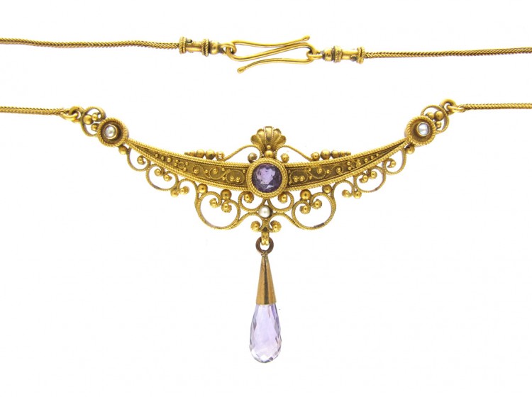 Victorian Etruscan Style Amethyst 18ct Gold Necklace