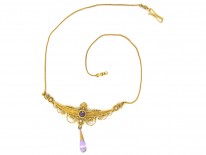 Victorian Etruscan Style Amethyst 18ct Gold Necklace