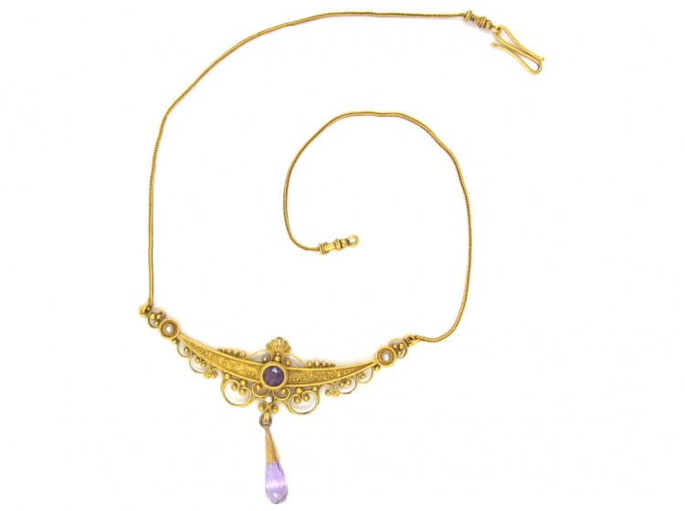 Victorian Etruscan Style Amethyst 18ct Gold Necklace
