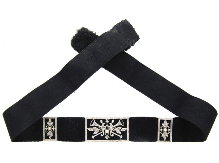 Diamond, Platinum & Natural Pearl Edwardian Choker with Musical Instruments