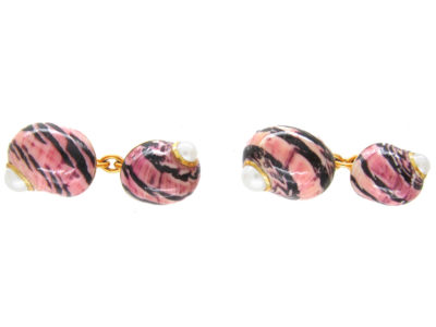 Enamel Shell 18ct Gold Cufflinks by Trianon