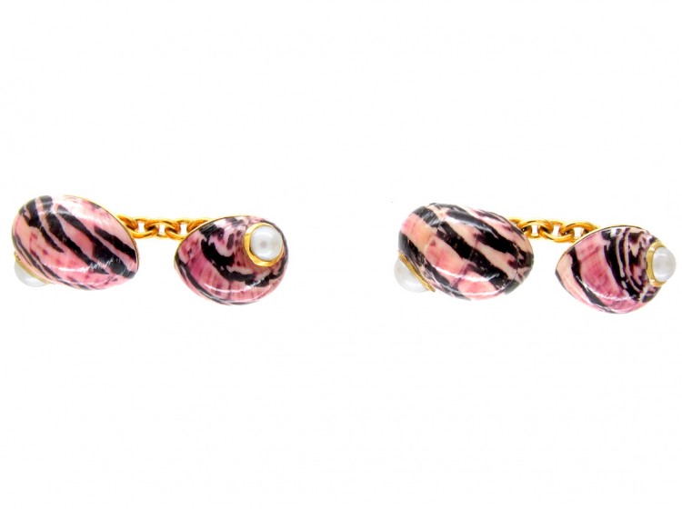 Enamel Shell 18ct Gold Cufflinks by Trianon